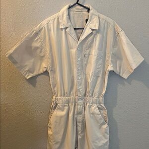 Levi’s Collared Cotton Jumpsuit Elastic Waist Beige Size XS NWT